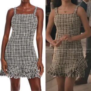 Aqua Women's Black White & Gold Tweed Fitted Ruffle Hem Dress Size S